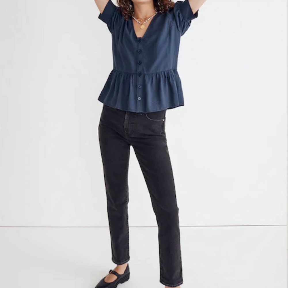 Madewell Drapeweave Puff-Sleeve Peplum Top small
